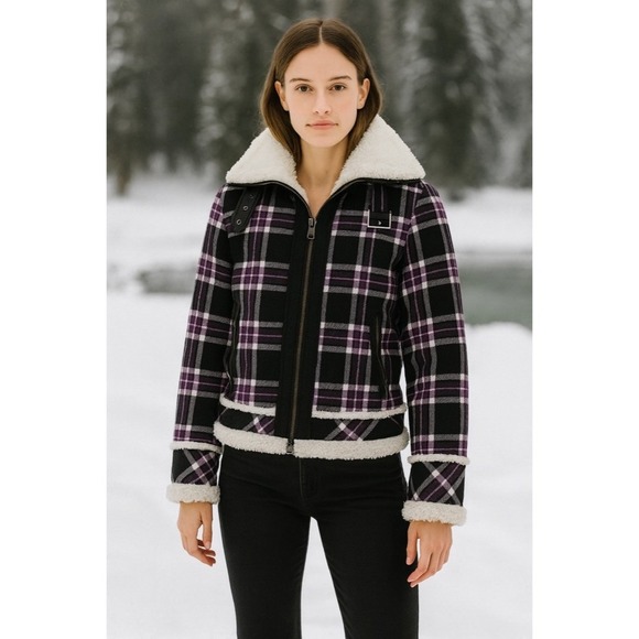 Harley-Davidson Jackets & Blazers - HARLEY-DAVIDSON Purple Black Plaid Fleece Sherpa Lined Coat Moto Motorcycle S